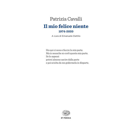 Copertina libro IL MIO FELICE NIENTE. 1974-2020