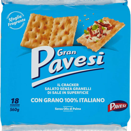 Gran Pavesi Cracker Salati Senza Granelli di Sale in Superficie, Senza Olio di Palma - 18 Pacchetti 560 g - Smart Space Shop