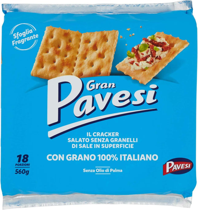 Gran Pavesi Cracker Salati Senza Granelli di Sale in Superficie, Senza Olio di Palma - 18 Pacchetti 560 g - Smart Space Shop